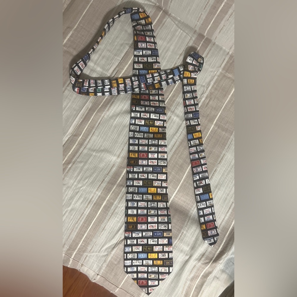 Colorful License Plate Neck Tie Black